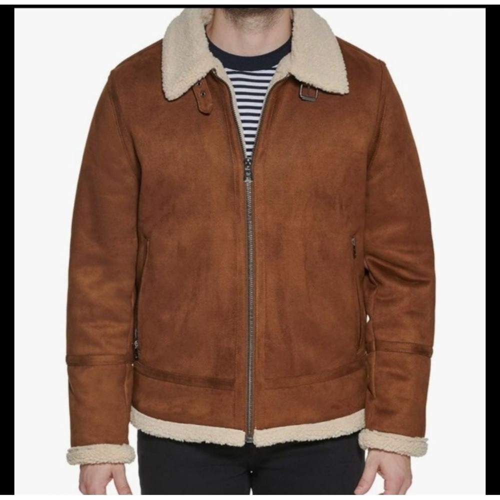 Calvin Klein Brown Sherpa Collar Bomber Jacket Mens Size S